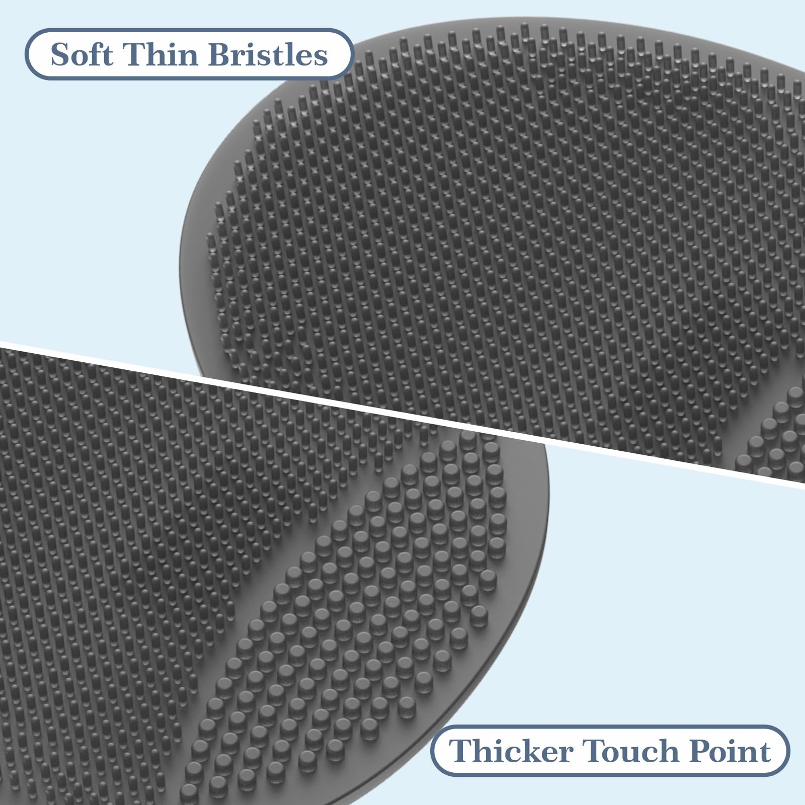Manmihealth Silicone Body Scrubber Shower Brush Set Thin Bristles Gray