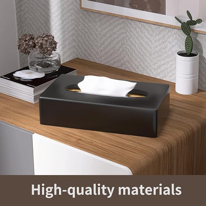 Y-in Hand Tissue Box Cover, Rectangular Black Wall Mounted Facial Paper Holder Dispenser, Prefert for Storage on Bathroom Vanity, Kitchen, Night Stand, Countertops Office and Car.