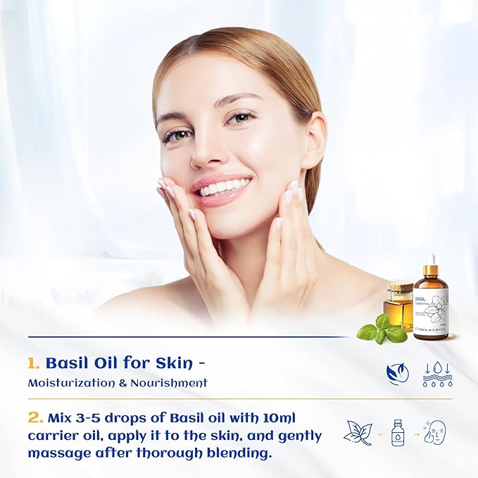 HIQILI Basil Essential Oil for Aromatherapy Diffuser, Hair Care
