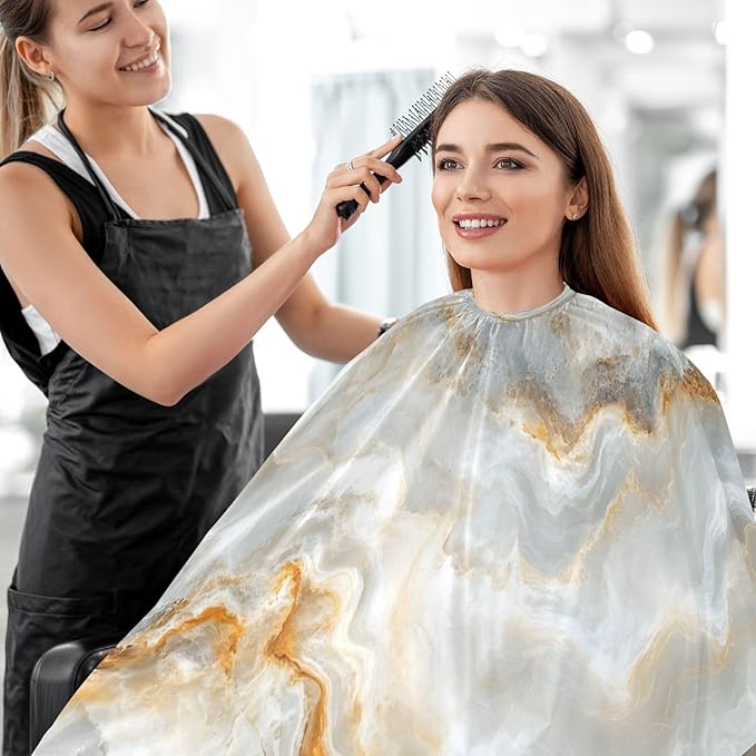 Gravopti White Marble Barber Cape Waterproof Hair Cutting Cape with Adjustable Snap Closure Salon Hairdressing & Beard Shaving Cape for Adults Kids Haircut Accessories