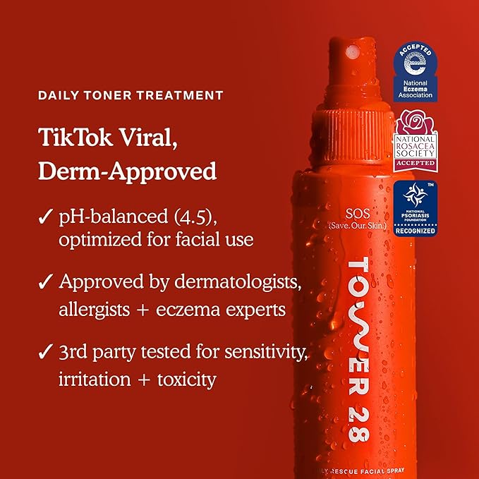Tower 28 Jumbo SOS Daily Rescue Facial Spray - Hypochlorous Acid Spray to Help Reduce Redness, Calm Irritation + Alleviate Flare-Ups - Soothing + Purifying Face Toner - Everyday Skin Care Mist (16 oz)