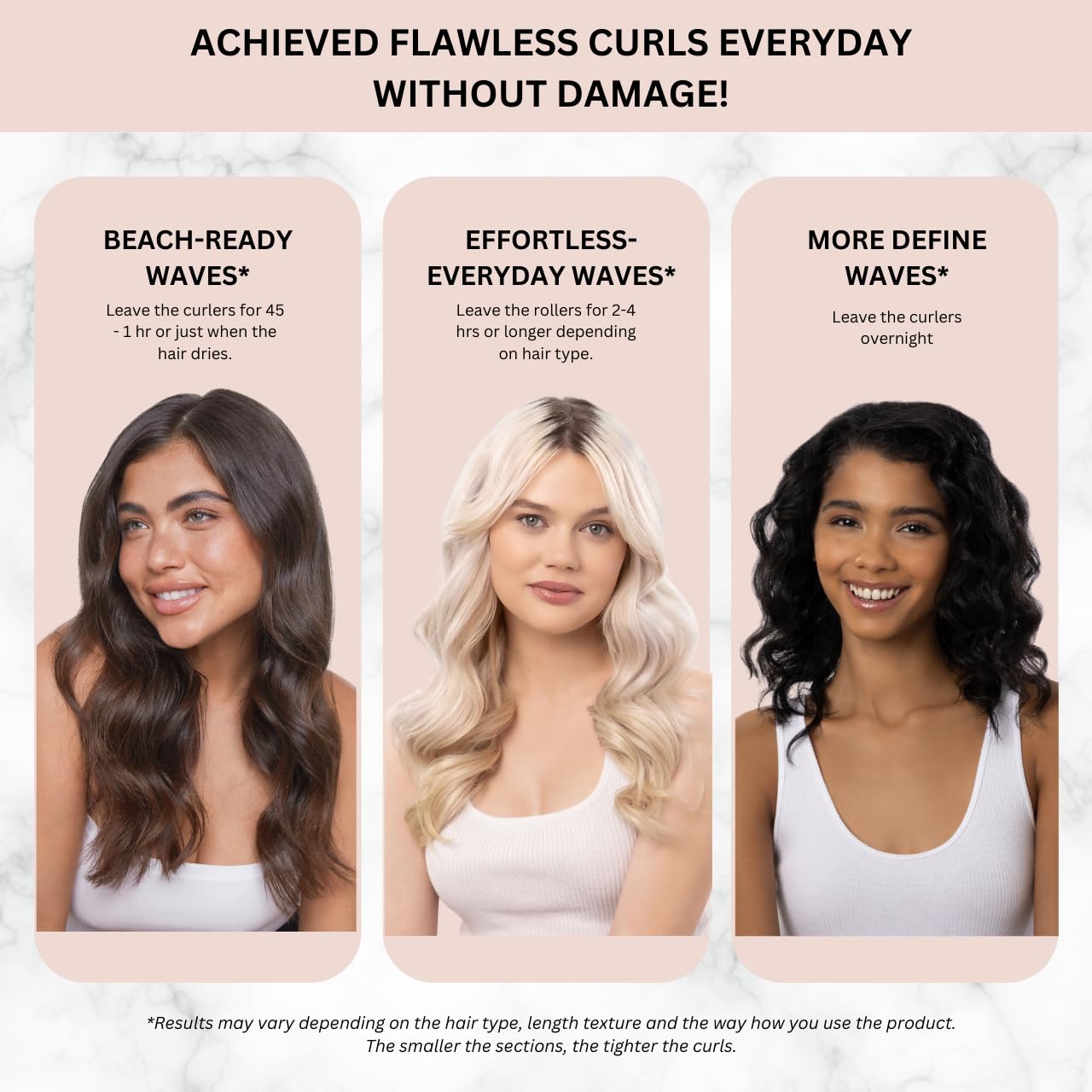 Kitsch Satin Pillow Rollers -Heatless Hair Curler, Hair Rollers, Heatless Curls Overnight, Flexible Curling Rods for Long & Short Hairs, Flexi Rod Curlers to Sleep in, 6pcs, Marble