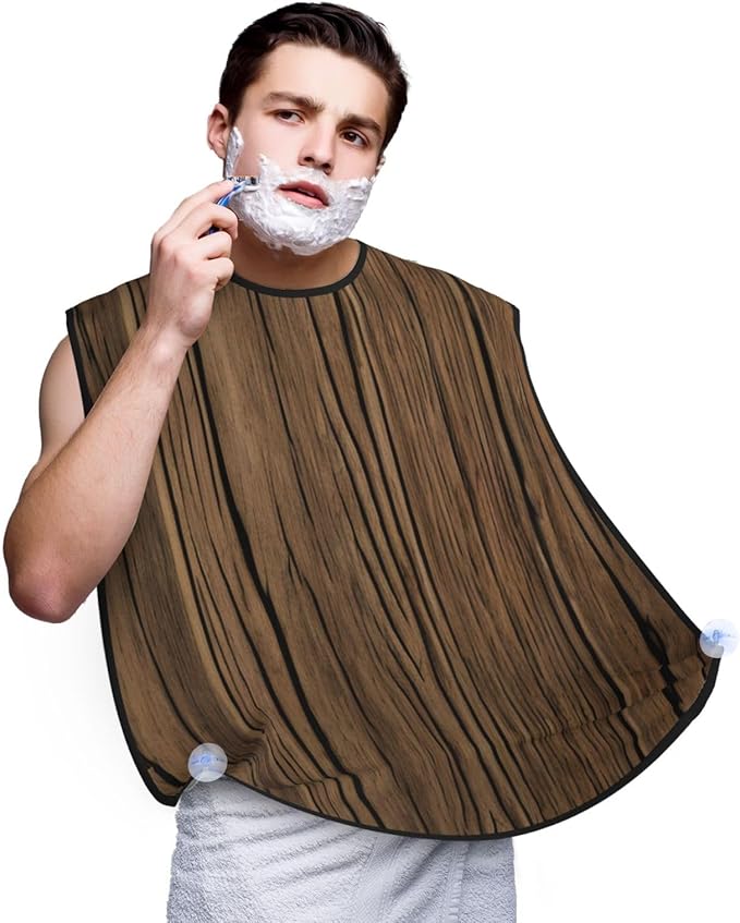 NOUZU Wood Grain Print Beard Bib Apron For Men, Beard Hair Catcher For Men Shaving Trimming,Beard Cape Cloth, Black
