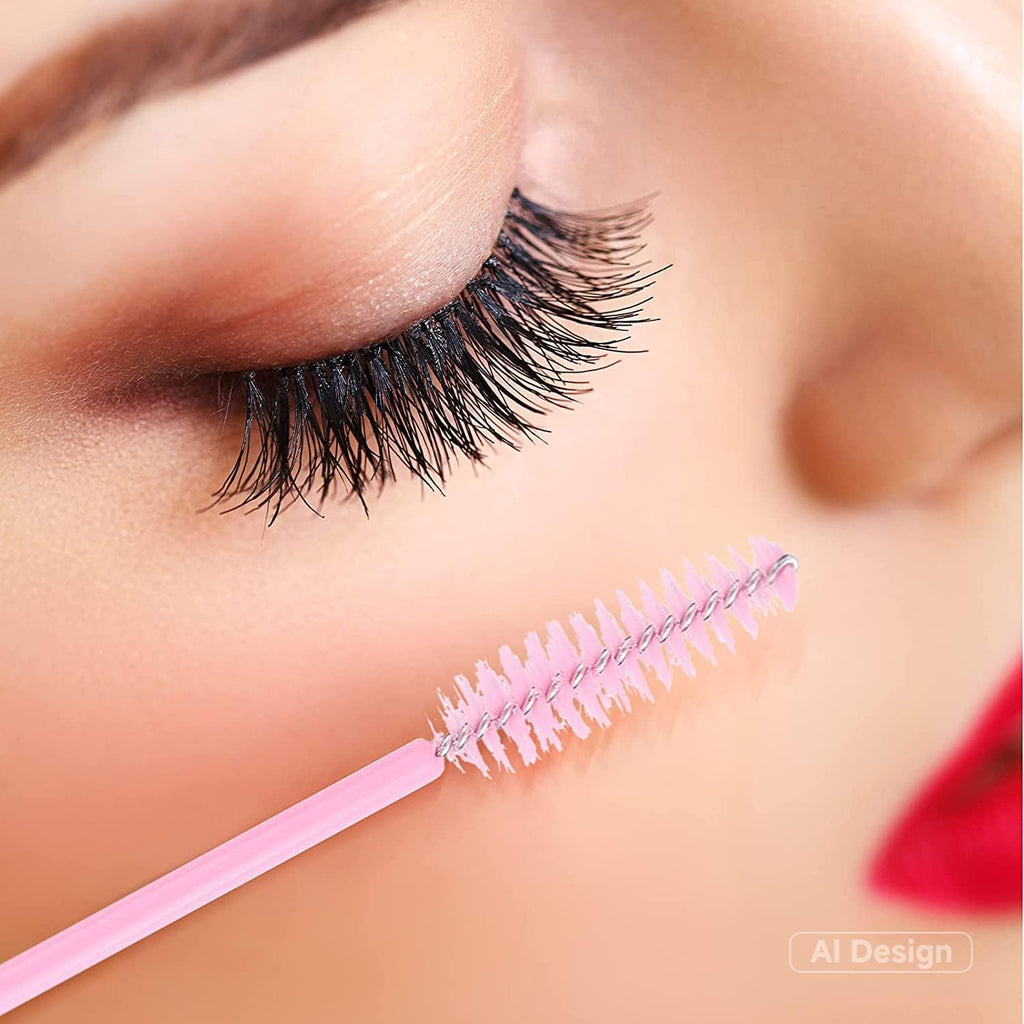 G2PLUS 100PCS Disposable Eyelash Brushes, Adjustable Mascara Wands Makeup Applicator, Lash Spoolies Brushes for Eyelash Extensions and Eyebrows (Pink)