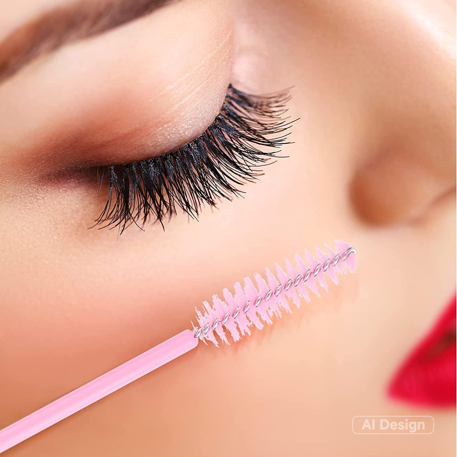 G2PLUS 100PCS Disposable Eyelash Brushes, Adjustable Mascara Wands Makeup Applicator, Lash Spoolies Brushes for Eyelash Extensions and Eyebrows (Pink)