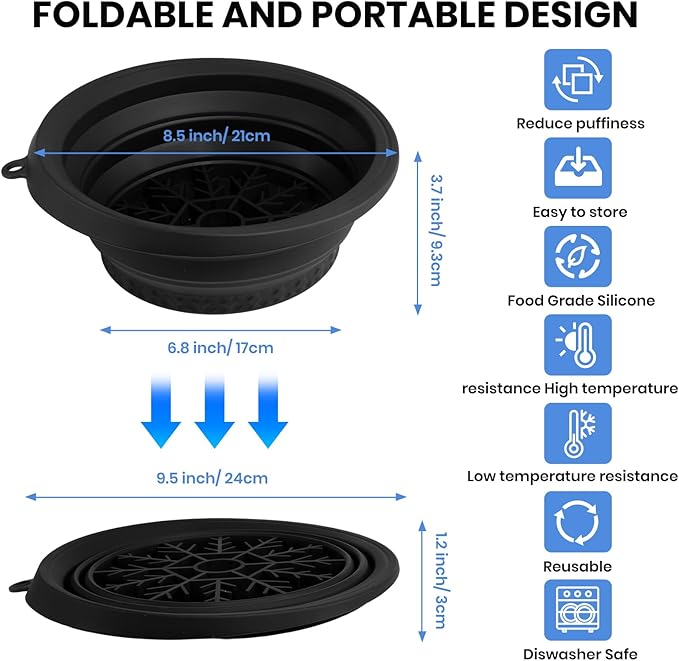 PETIMETI Ice Bowl for Face with Built-in Ice Tray, Foldable Silicone Face Bowl for Ice, Facial Ice Bath Bowl, Skin Tightening & Acne Relief, Portable Ice Face Bowl for Home Travel - Black