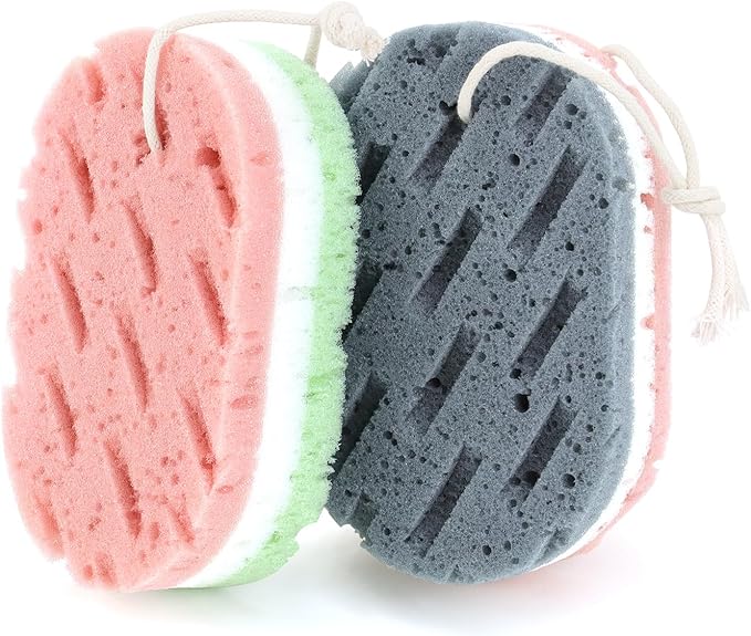 2 Pcs Bath Sponge, Deep Cleansing Body Loofah Sponge for Women Men, Large Size 3 Colors Foam Loofah for Gentle and Deep Exfoliation