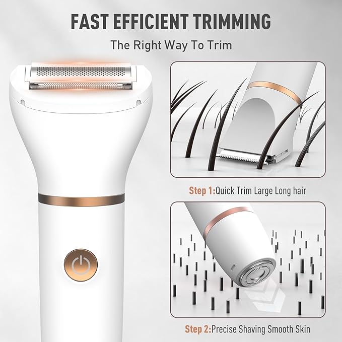 Bikini Trimmer for Women, 3-in-1 Electric Razors for Women, IPX7 Waterproof Rechargeable Cordless Pubic Hair Shaver, with LED Display, for Ladies Bikini Pubic, Face, Underarms, Legs(White)