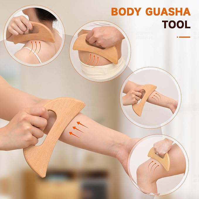 NXCYLW 3-in-1 Wood Therapy Massage Tools Lymphatic Drainage Massager Maderoterapia Kit Wooden Gua Sha Massager Body Sculpting Tools for Muscle Pain Relief, Anti-Cellulite, Body Contouring and Shaping