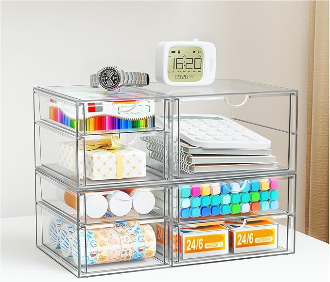 Stackable Storage Drawers, Acrylic Organizers,7 Drawers