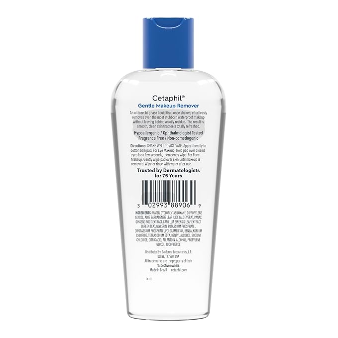 Cetaphil Gentle Waterproof Makeup Remover, Oil-Free Formula Suitable for Sensitive Skin, 6.0 Fluid Ounce