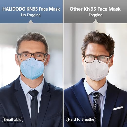 HALIDODO 60 Packs Individually Wrapped KN95 Face Mask 5-Ply Breathable & Comfortable Filter Safety Mask with Elastic Ear loop and Nose Bridge Clip, Protective Face Cover Mask, Multi Color