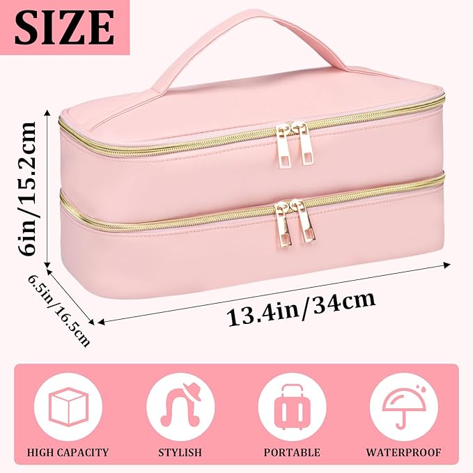 Sambois Travel Carrying Case for Shark Flex Style, Double Layer Storage Case for Shark SpeedStyle Hair Dryer Attachments, Waterproof PU Leather Organizer Bag for Shark Flexstyle Airwrap Styler (Pink)