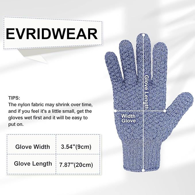 Evridwear Exfoliating Glove for Shower Men and Women, Dual Texture Bath Body Scrub Gloves Dead Skin Cell Remover for Home Spa, Massage,with Hanging Loop (3 Pairs)