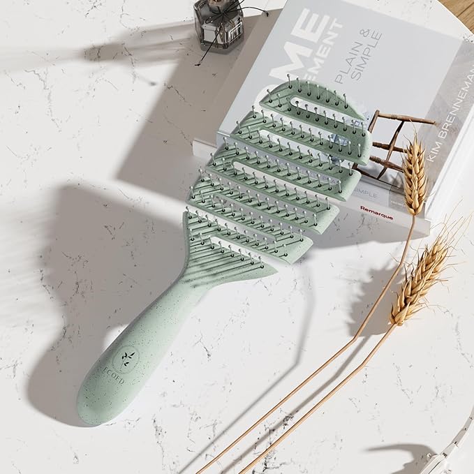 Ecoed Detangler Hairbrush, Soft Bristle Detangling Brush for Straight, Wavy, Curly and Fine Hair, Dry and Wet, Quick Smoothing for Women and Men, Eco-Friendly & Sustainable Material (Green)