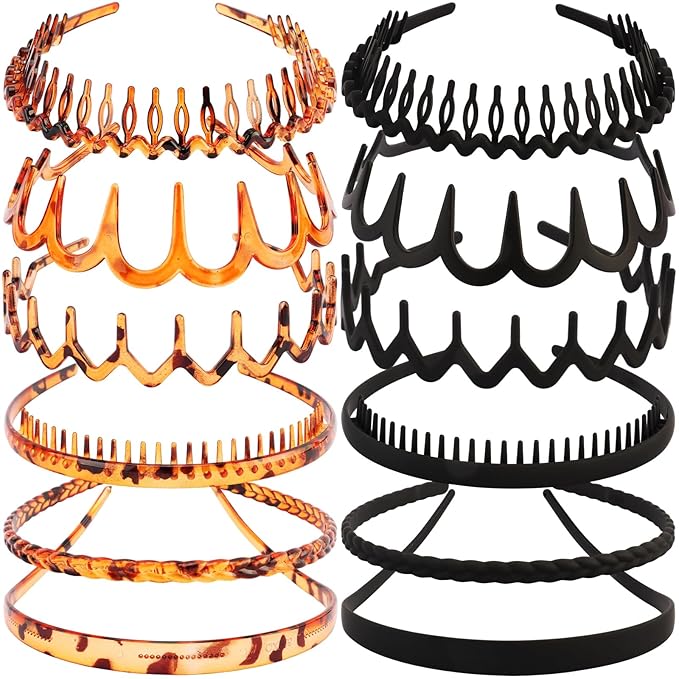 TOBATOBA 12Pcs Fashion Headbands for Women Styles with Teeth Plastic Head Bands for Women's Hair Non Slip Comb Skinny Zig Zag Headbands 90s Fashion Hair Accessories for Women Men Teen Girls