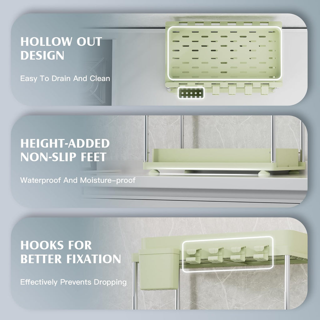 VERIFOST Under Sink Organizer, 2 Pack Under Kitchen Bathroom Cabinet Organizer, 2 Tier Under Bathroom Kitchen Sink Organizer, Adjustable Height Bathroom Kitchen Cabinet Organizers and Storage, Green