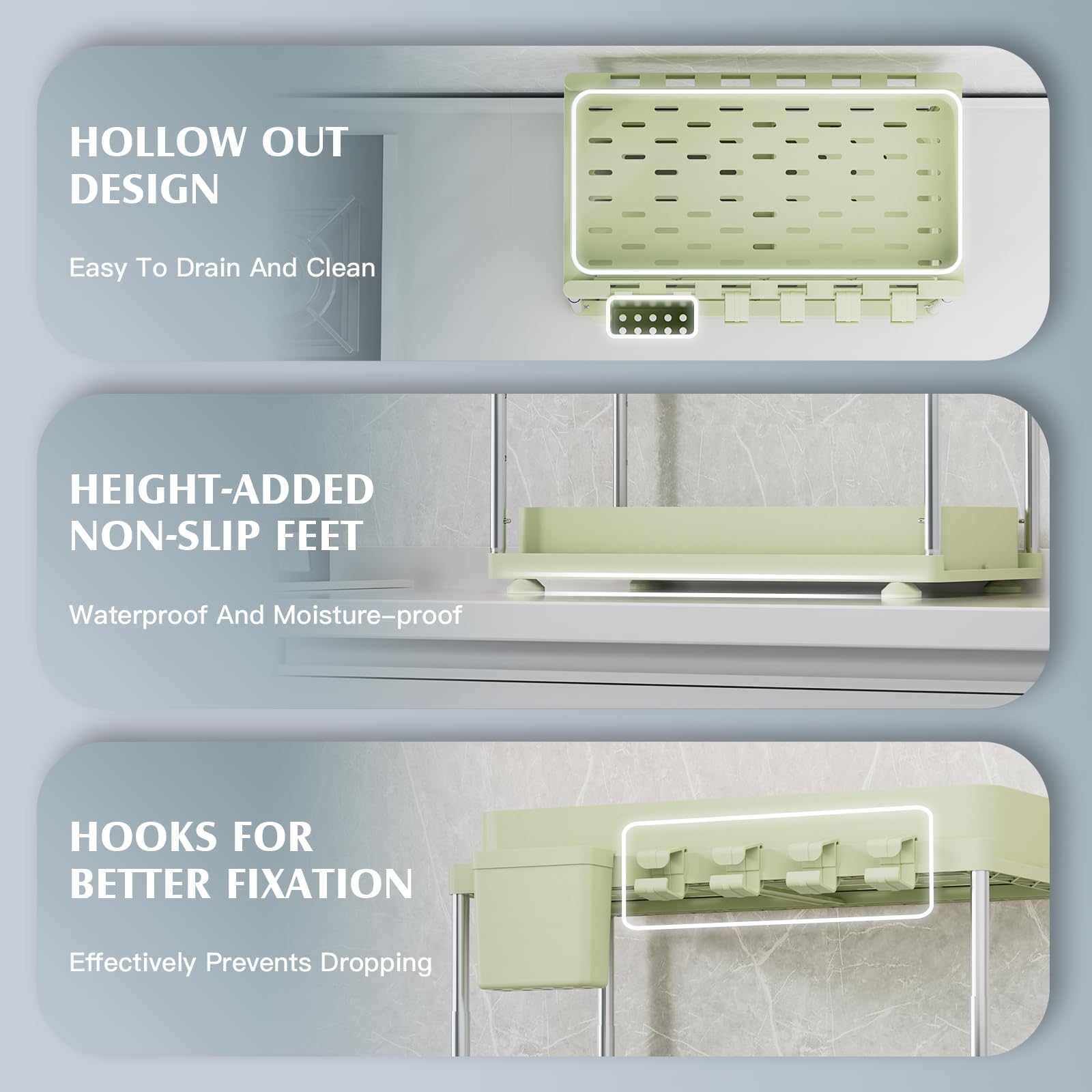 VERIFOST Under Sink Organizer, 2 Pack Under Kitchen Bathroom Cabinet Organizer, 2 Tier Under Bathroom Kitchen Sink Organizer, Adjustable Height Bathroom Kitchen Cabinet Organizers and Storage, Green