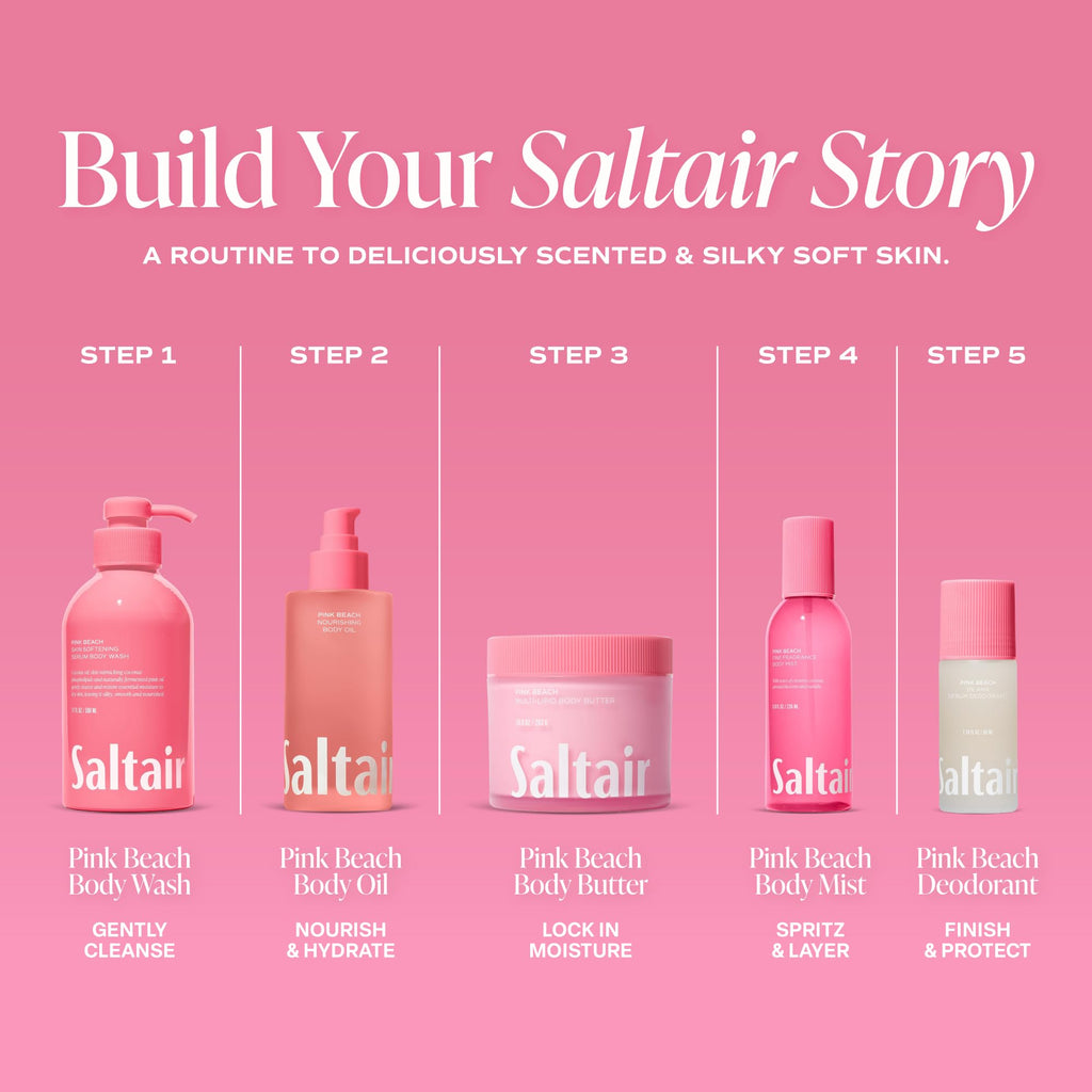 Saltair Multi-Lipid Body Butter – Hydrating 24-Hour Moisture – Body Cream for Soft Skin & Barrier Support – Ceramides, Coconut Oil & Shea Butter for Dry Skin Care – Pink Beach 10oz