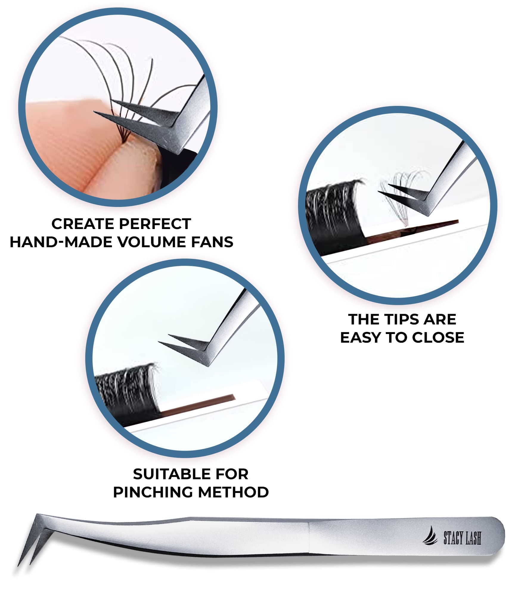 Stacy Lash STL-5 Eyelash Extension Tweezers/Supplies for Volume Extensions & Premade Fans/Precision Tool for False Lashes Application/Beauty Accessories/Curved Tweezer Tip/Eyelashes Tools