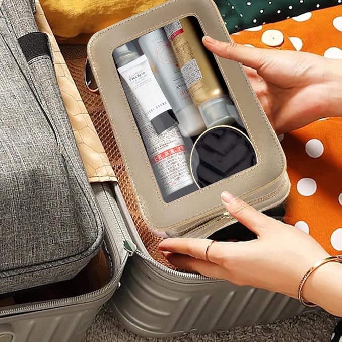 Clear Makeup Bag Organizer, TSA Approved Portable Travel Toiletry Bag Clear Cosmetic Bag Case Small Make Up Bag Mini Makeup Pouch for Purse Transparent Car Essentials for Women Men (Gold)