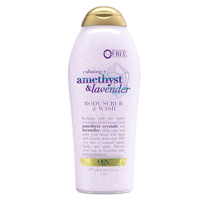 OGX Calming + Amethyst & Lavender Body Scrub & Wash, Gently Exfoliating, 19.5 fl oz