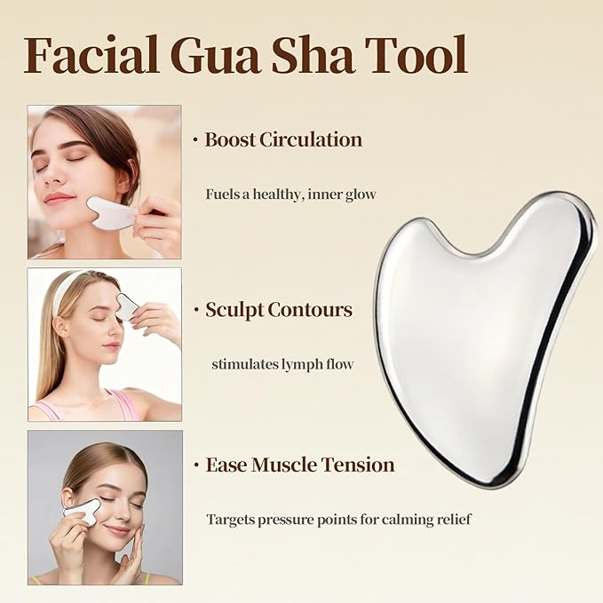 JedJadr 4 in 1 Stainless Steel Massage Scraper Tool Set for Deep Tissue Relief, IASTM Tool and Gua Sha Massage Tools for Muscle Recovery, Physical Therapy Scraping Tool with Facial Gua Sha