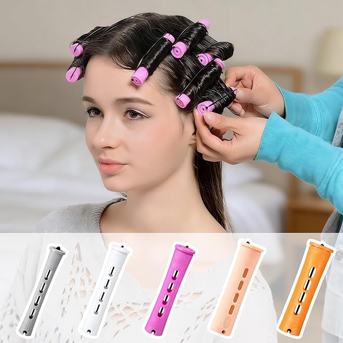 60 Pcs Perm Rods for Long Hair, Cold Wave Perm Rods Set for Women's Long & Short Plastic Curling Rollers for Hair Curling and DIY Hairdressing Styling Tool（0.59 x 3.22 inches）