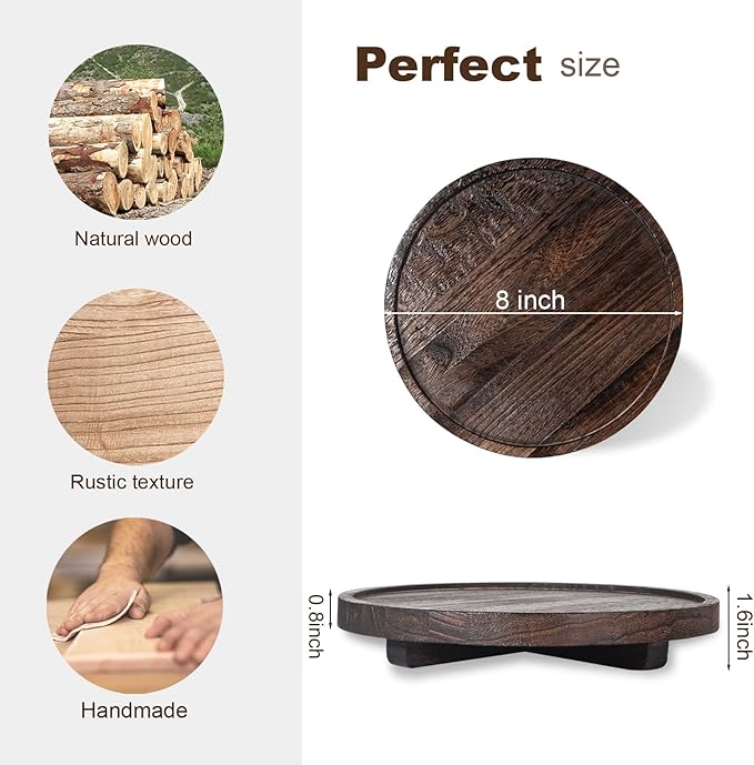 Round Decorative Tray Farmhouse Kitchen Decor Soap Dish, 8" Bark Brown