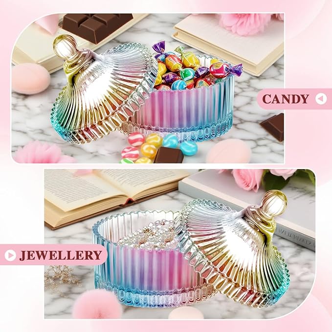 HUGOMOVA 5 Pcs Extra Large Body Powder Puff and Container Set – 5.43" Oversize Crystal Powder Container | 3.54" Ultra-Soft Velour Puff, Washable & Reusable, Ideal for Face (Colorful)