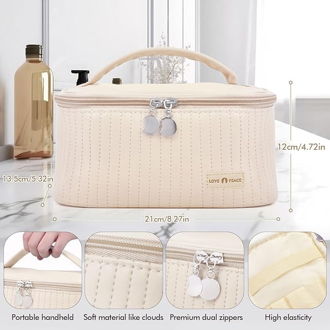 Yuilgdo Makeup Bag Travel Cosmetic Bag, Large Capacity Makeup Organizer Bag and Storage, Portable PU Leather Pouch Toiletry Bag Make up Organizer, Cosmetic Bags for Women