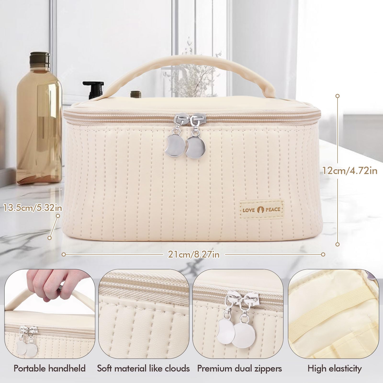 Yuilgdo Makeup Bag Travel Cosmetic Bag, Large Capacity Makeup Organizer Bag and Storage, Portable PU Leather Pouch Toiletry Bag Make up Organizer, Cosmetic Bags for Women