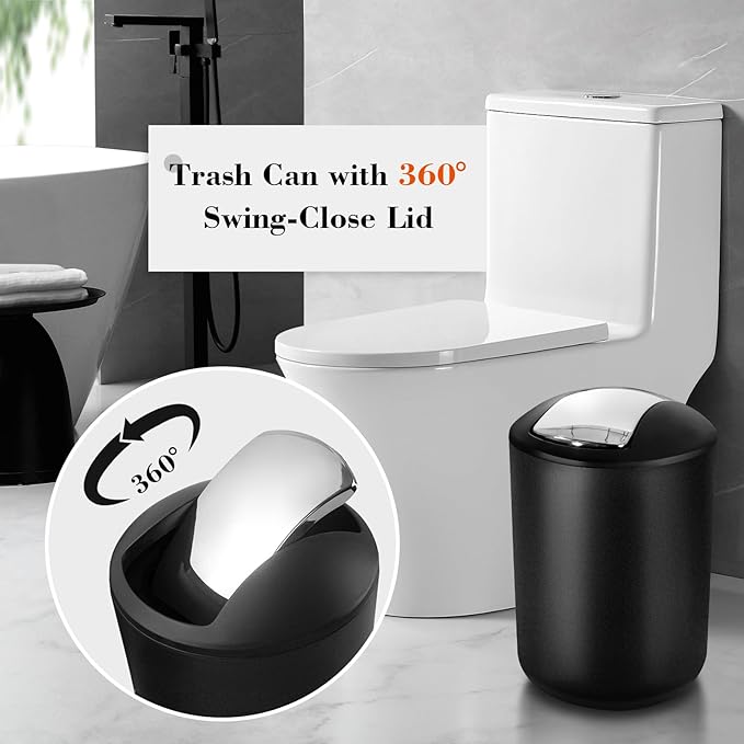 ALPIRIRAL Black Bathroom Accessories Set, 22Pcs Bathroom Sets with Shower Curtain and Rugs, Bathroom Accessories Sets Complete with Trash Can, Non-Slip Bathroom Rugs Super Absorbent