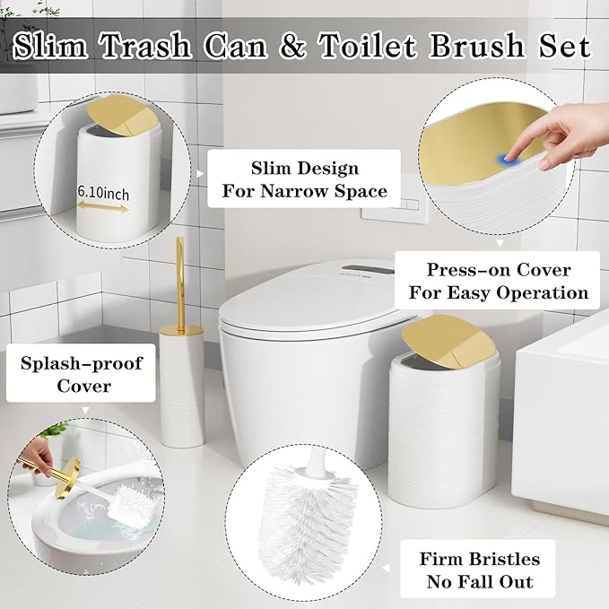 InnJoey Bathroom Set, 10PC Bathroom Accessory Set, White Bathroom Accessories, White and Gold Bathroom Set with Trash Can, Soap Dispensers