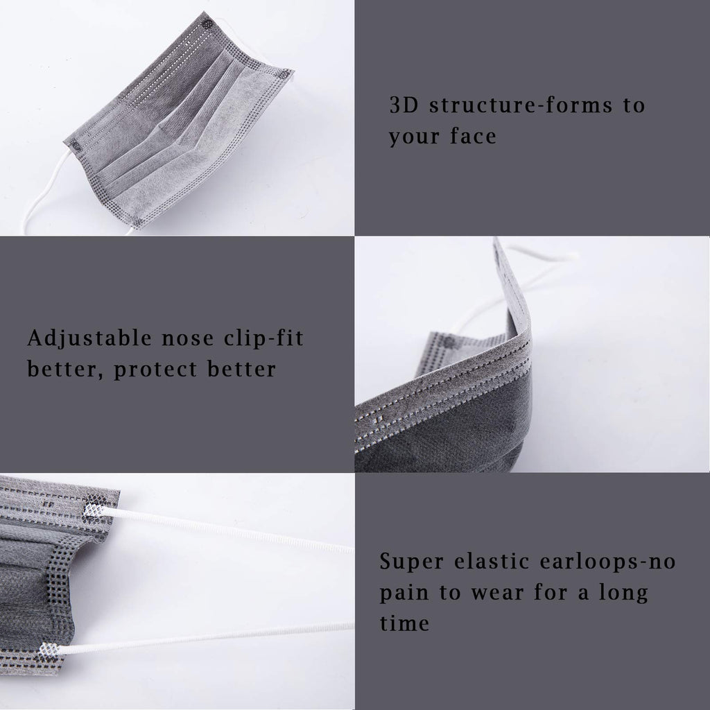 Borje Grey Disposable Face Mask 100 Pcs Grey Face Masks 3 Ply Protection Masks