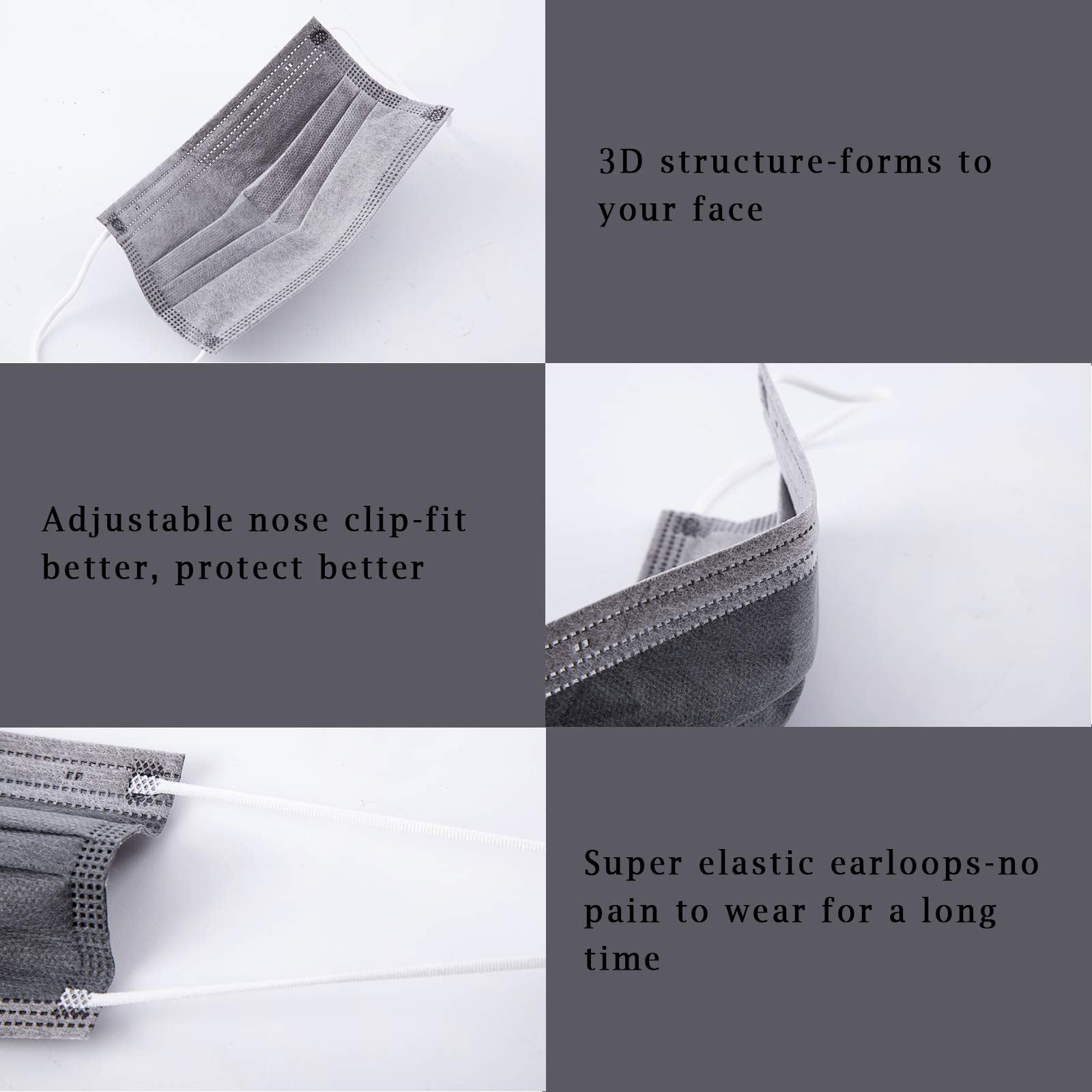 Borje Grey Disposable Face Mask 100 Pcs Grey Face Masks 3 Ply Protection Masks