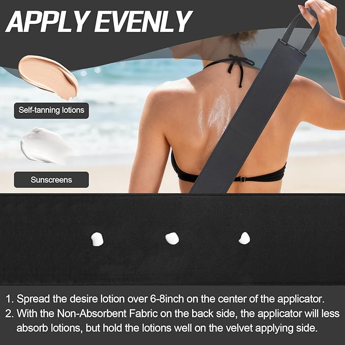 Sunscreen Applicator Set for Woman 18.3” Foldable Application Roller with 2 Reusable Rollers Self Tanner Back Applicator Strip Apply Lotion Cream Ointment Sunless Tanner Beach Essentials (Black)