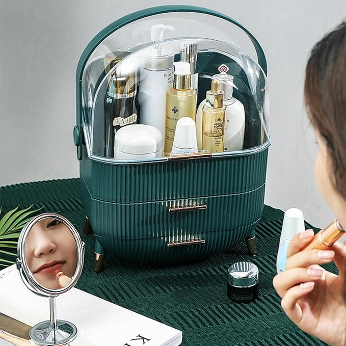 XAIODRAGONSKY Egg Makeup Organizer, Egg Shape(Oval) Makeup Storage Box Countertop Portable Vanity Cosmetics Organizer