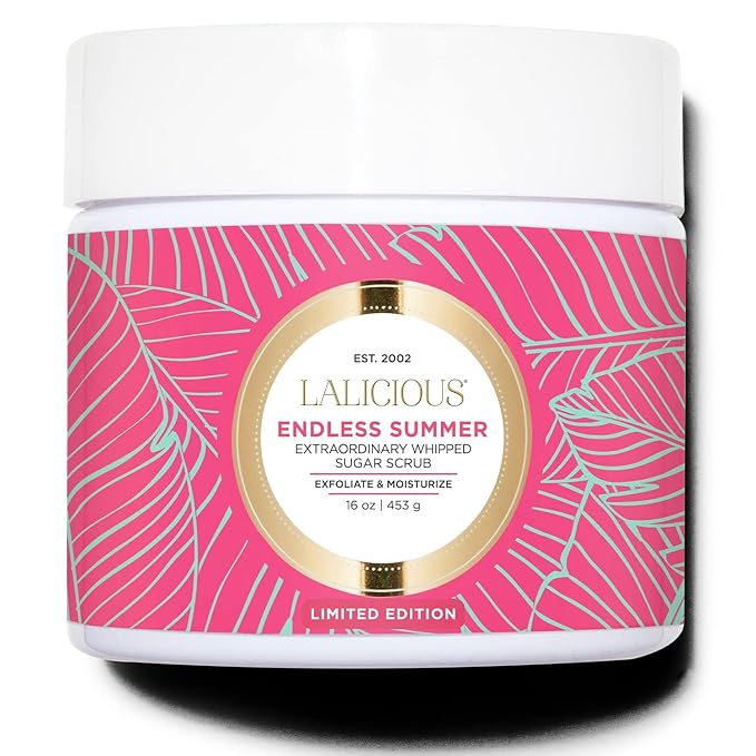 LALICIOUS Endless Summer Exfoliating & Moisturizing Body Scrub | Sugar & Coconut Oil | Pre-Shave Scrub for Ingrown Hairs & Razor Bumps | Gently Buffs & Smooths Sensitive Skin | No Parabens Large 16oz
