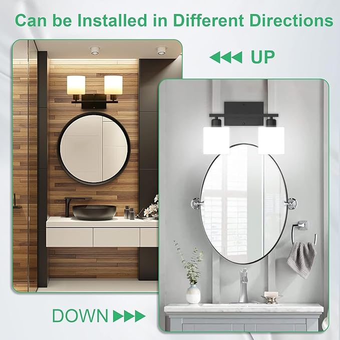 Dekang Black Bathroom Light Fixtures Over Mirror, 2-Light Vanity Lights