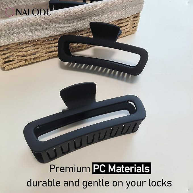 Nalodu Hair Claw Clips 5 Inch Unbreakable Black XL Large Square Rectangle Clip Clamp for Thick Curly Long Hair Women - 2 Pack