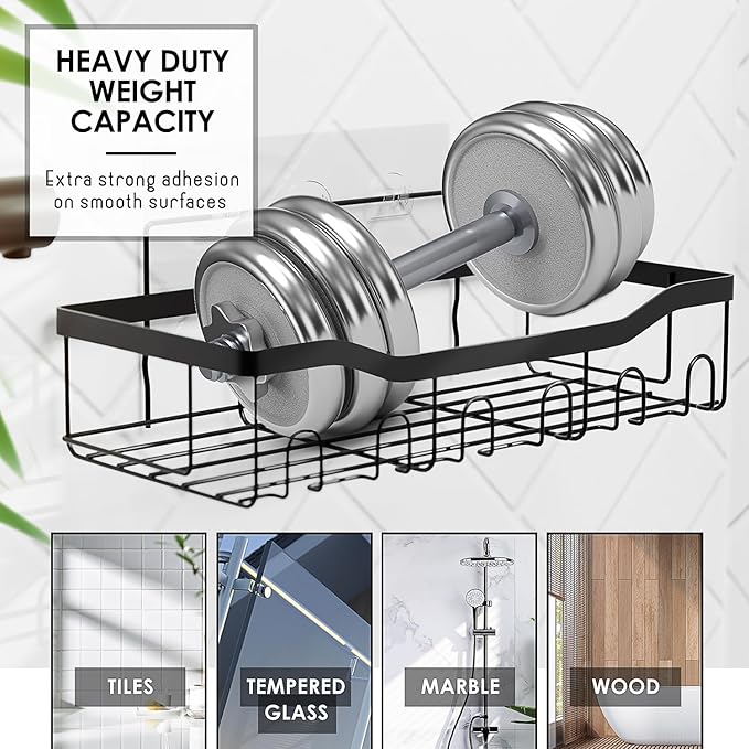 Clara Clark Bathroom Set - Coal Black Bathroom Accessories Set, 24PC Bathroom Accessory Set, Bathroom Sets with Shower Curtain Set, Adhesive Corner Shower Caddy Hanging & Soap Dispenser