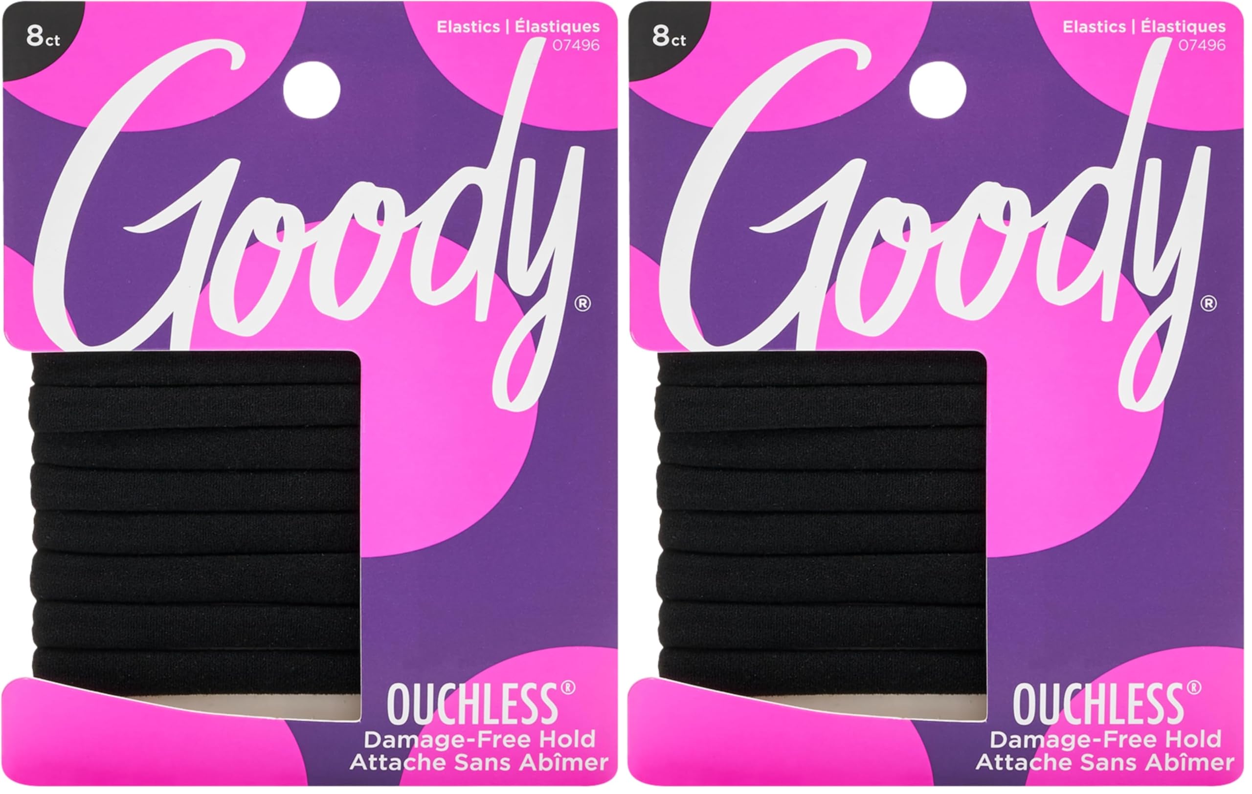 Goody Ouchless Seamless Hair Elastics, 8 Ct, Black, Damage-Free Gentle Hold Elastic Ties, No Snag or Pull, For All Occasions, Chic Styling Accessories for Women & Men, All Hair Types (Pack of 2)