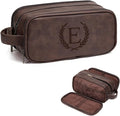 Janhavi Leather Toiletry Bag for Men, Personalized Laser Engraved Initials & Wheat, Toiletry Bag For Shower Caddy, Cruise Ship Essentials, Groomsmen Gifts, Men's Accessories (Medium, Dark Brown, E)