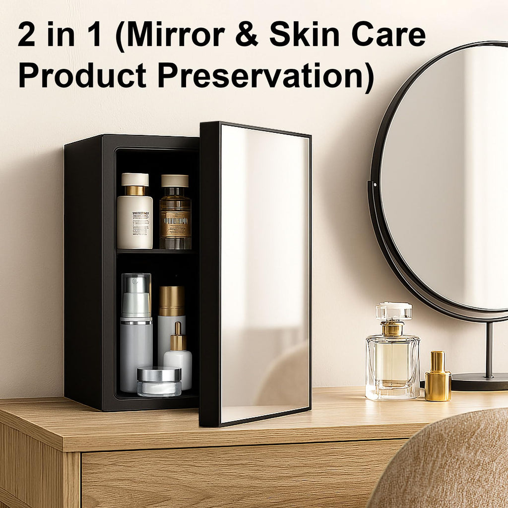 DOGHLY 0.9 Cu.Ft Mini Refrigerator and Beauty Fridge, 24 Cans Mini Fridge with Mirror Door, Temperature Control, Removable Shelf, Compact Cooler for Bedroom, Dorm, Office, Beverage Beauty Storage