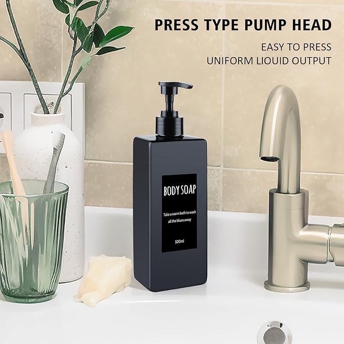DEROANBOTT Shampoo and Conditioner Dispenser (Set of 2, 16.9oz) Modern Refillable Shampoo Pump Bottles for Shower Soap - Empty Body Wash Dispenser Set for Bathroom (White+Black)