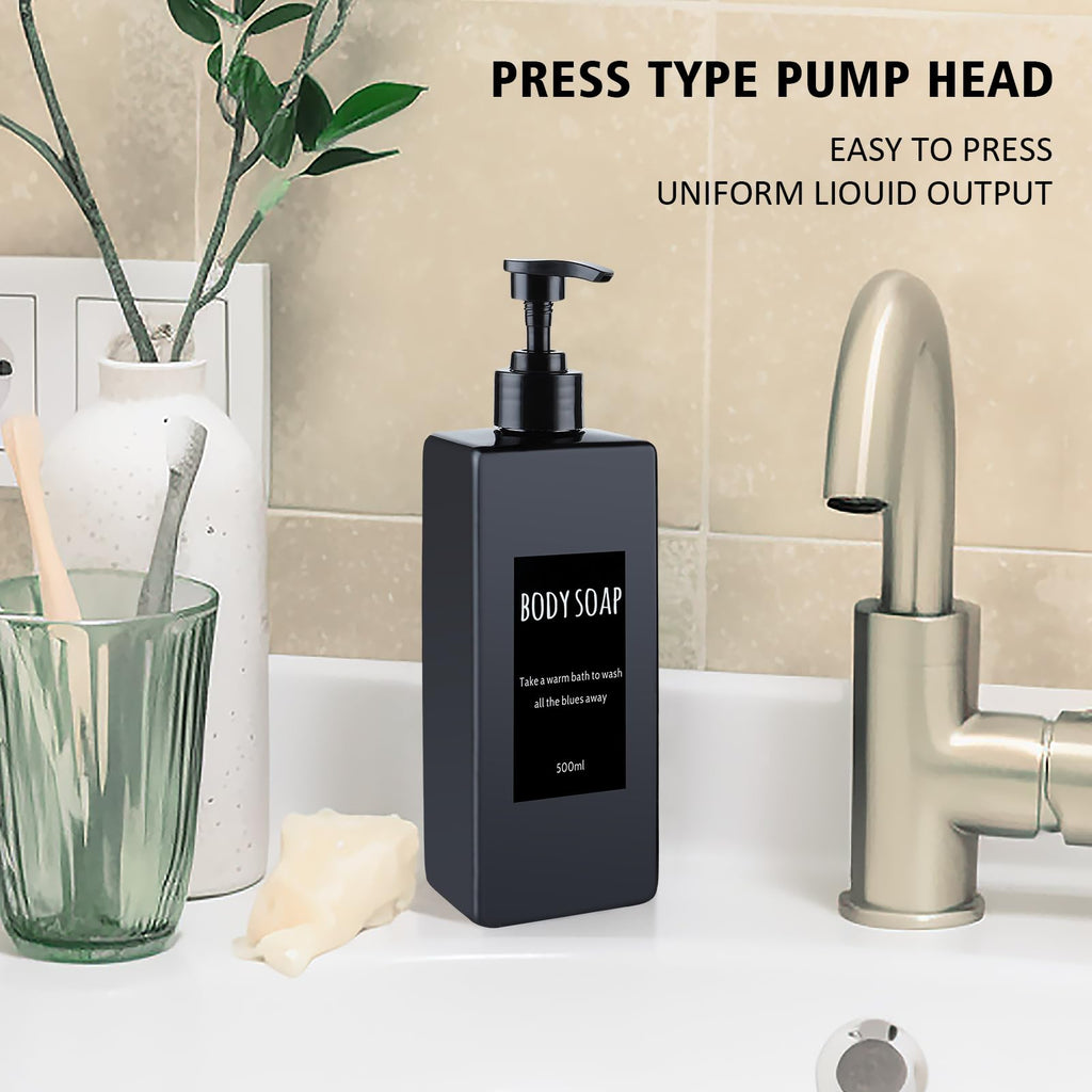 DEROANBOTT Shampoo and Conditioner Dispenser (Set of 2, 16.9oz) Modern Refillable Shampoo Pump Bottles for Shower Soap - Empty Body Wash Dispenser Set for Bathroom (White+Black)
