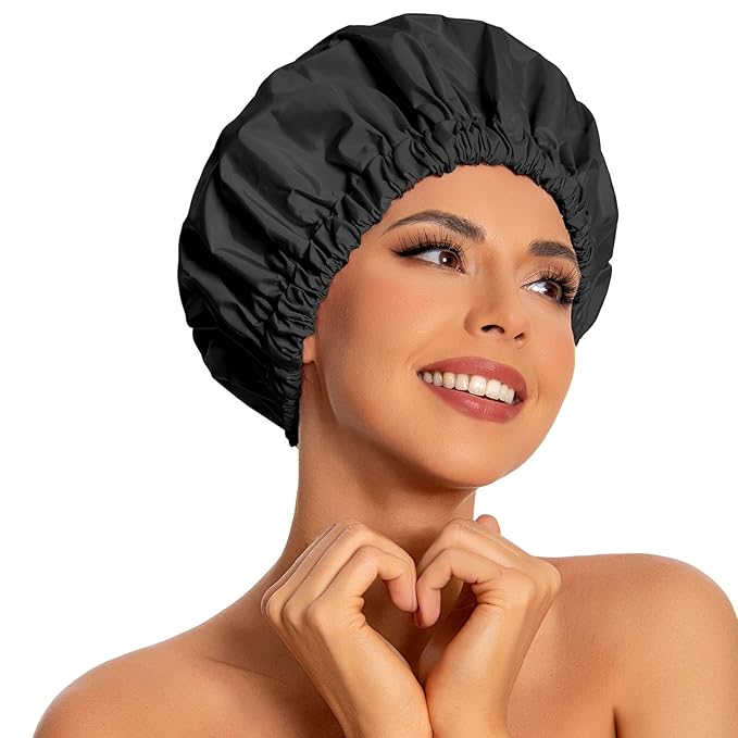 Edoneery Reusable Shower Caps for Women, Waterproof Long Hair Bonnet