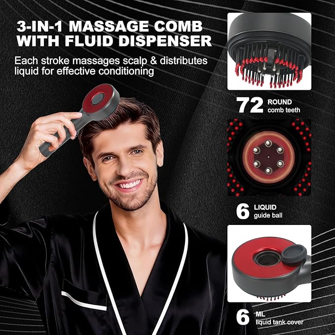 3 in 1 Scalp Massager Hair Grown Oil Applicator, Electric Hair Massager Scalp Laser Comb with IPX7 Waterproof，black