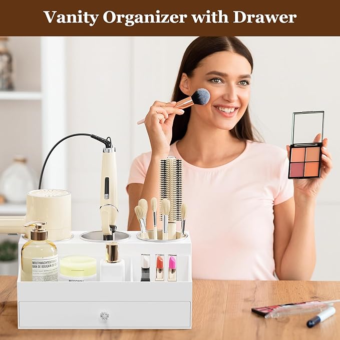 GFWARE Hot Hair Styling Tool Organizer with Drawer & 3 Cooling Cups, White